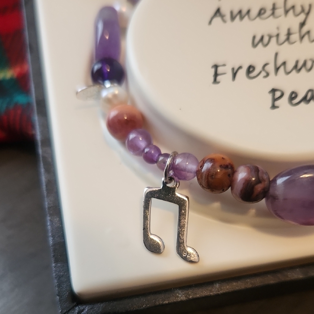 Sterling Silver Amethyst and Freshwater Pearl Bracelet - Picture 2 of 3